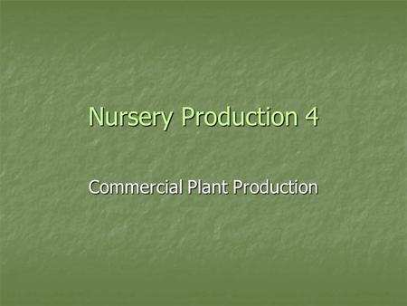 Nursery Production 4 Commercial Plant Production.