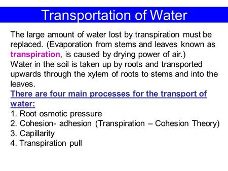 Transportation of Water