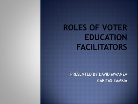 ROLES OF VOTER EDUCATION FACILITATORS