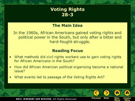 Voting Rights 28-3 The Main Idea