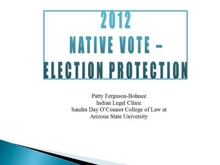 2012 NATIVE VOTE – ELECTION PROTECTION Patty Ferguson-Bohnee