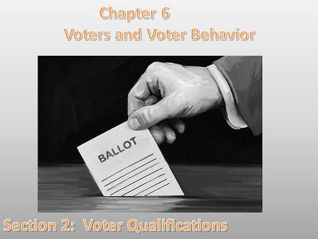Lesson Objectives: By the end of this lesson you will be able to: 1.Identify the universal qualifications for voting in the United States. 2.Explain the.