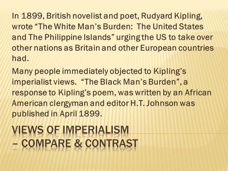 White Man's Burden A Critical Analysis. - ppt download