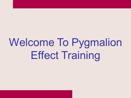 Welcome To Pygmalion Effect Training. Hot Round.