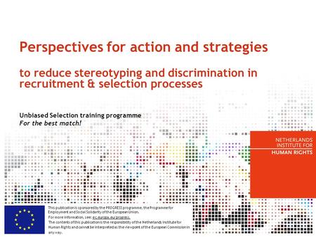 Perspectives for action and strategies to reduce stereotyping and discrimination in recruitment & selection processes Unbiased Selection training programme.