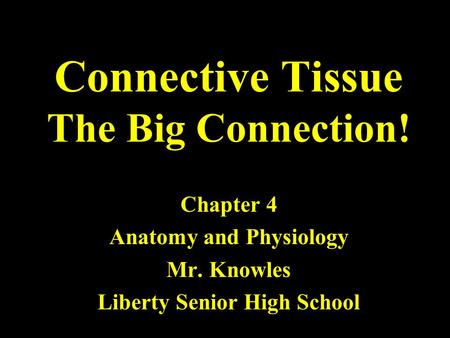 Connective Tissue The Big Connection! Chapter 4 Anatomy and Physiology Mr. Knowles Liberty Senior High School.