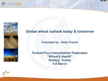 Global wheat outlook today & tomorrow Presented by: Emily French Turkish Flour Industrialists’ Federation “Wheat & Health” Antalya, Turkey 5-8 March.