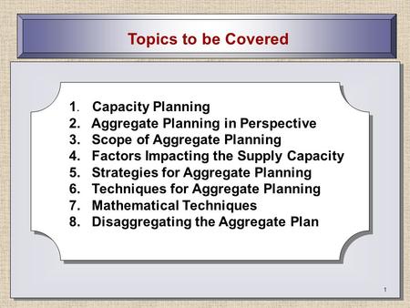 Topics to be Covered 1. Capacity Planning