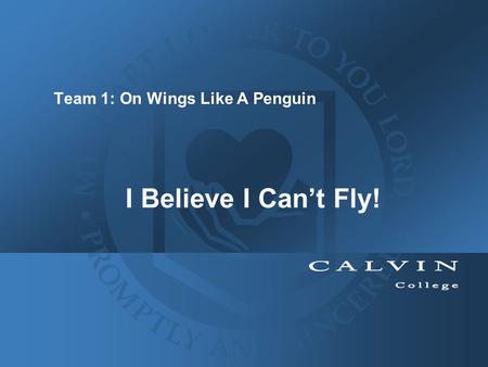 I Believe I Can’t Fly! Team 1: On Wings Like A Penguin.
