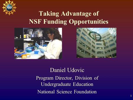 1 Taking Advantage of NSF Funding Opportunities Daniel Udovic Program Director, Division of Undergraduate Education National Science Foundation.