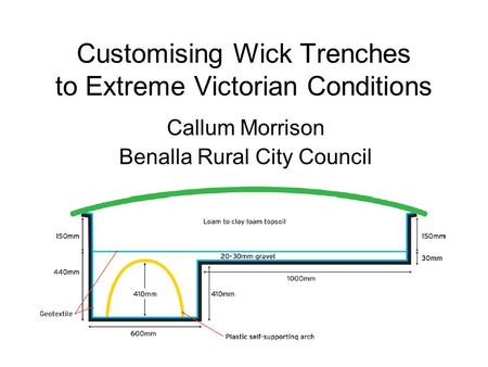 Customising Wick Trenches to Extreme Victorian Conditions Callum Morrison Benalla Rural City Council.