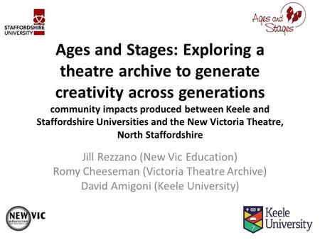 Ages and Stages: Exploring a theatre archive to generate creativity across generations community impacts produced between Keele and Staffordshire Universities.