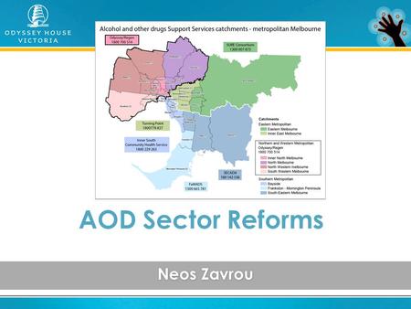 Neos Zavrou AOD Sector Reforms. THE PROBLEM – 108+ AOD service providers Poor quality data Many barriers Poor service integration Inadequate funding Limited.