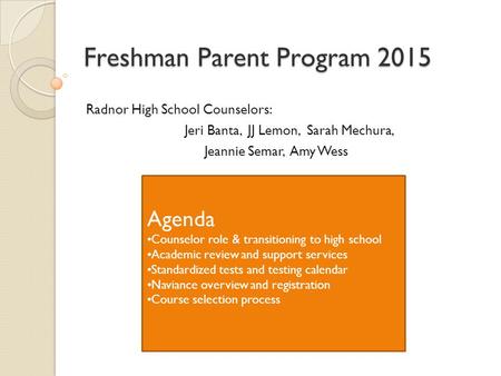 Freshman Parent Program 2015