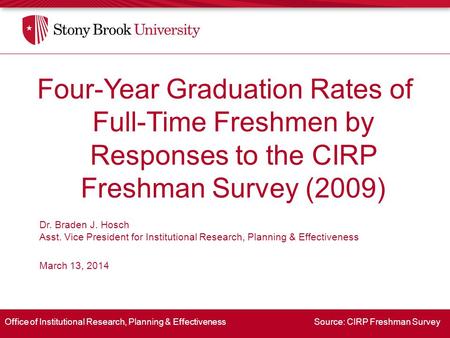 Office of Institutional Research, Planning & Effectiveness Source: CIRP Freshman Survey Four-Year Graduation Rates of Full-Time Freshmen by Responses to.