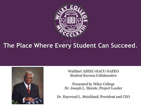 The Place Where Every Student Can Succeed The Place Where Every Student Can Succeed. WalMart AIHEC-HACU-NAFEO Student Success Collaborative Presented.