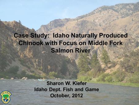 Case Study: Idaho Naturally Produced Chinook with Focus on Middle Fork Salmon River Sharon W. Kiefer Idaho Dept. Fish and Game October, 2012.