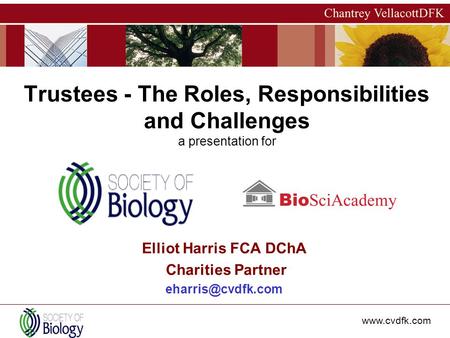 Add client logo Elliot Harris FCA DChA Charities Partner Trustees - The Roles, Responsibilities and Challenges a presentation.