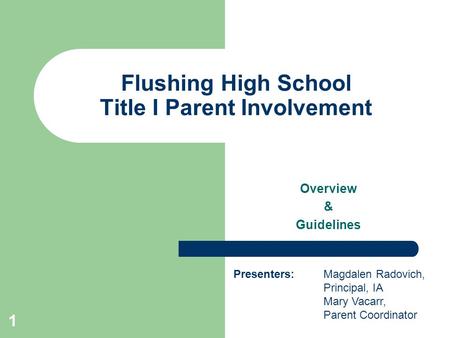 Flushing High School Title I Parent Involvement
