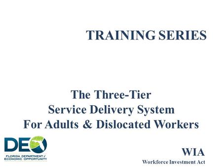 TRAINING SERIES The Three-Tier Service Delivery System For Adults & Dislocated Workers WIA Workforce Investment Act.