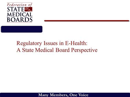 Many Members, One Voice Regulatory Issues in E-Health: A State Medical Board Perspective.