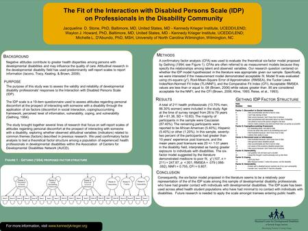 The Fit of the Interaction with Disabled Persons Scale (IDP) on Professionals in the Disability Community Jacqueline D. Stone, PhD, Baltimore, MD, United.