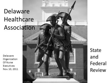 State and Federal Review Delaware Healthcare Association Delaware Organization Of Nurse Executives Nov. 10, 2011.