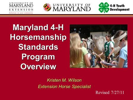 Maryland 4-H Horsemanship Standards Program Overview