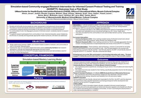 Simulation-based Community-engaged Research Intervention for Informed Consent Protocol Testing and Training (SCRIIPTT): Outcomes from a Pilot Study UMass.