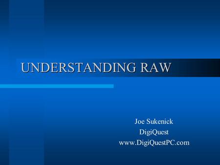 UNDERSTANDING RAW Joe Sukenick DigiQuest www.DigiQuestPC.com.