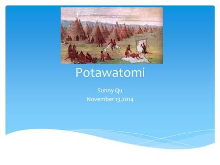 Potawatomi Sunny Qu November 13,2014.  Under Indian Removal,they  eventually ceded many of their lands,and most of Potawatomi relocated to Nebraska,Kansas.