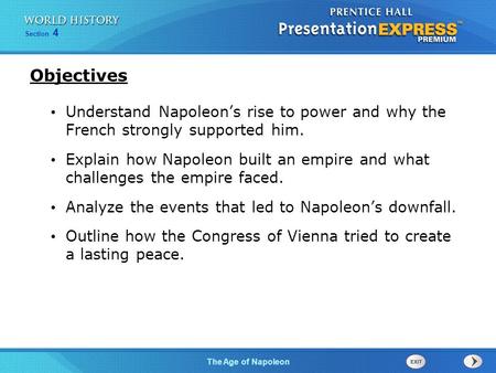 Objectives Understand Napoleon’s rise to power and why the French strongly supported him. Explain how Napoleon built an empire and what challenges the.