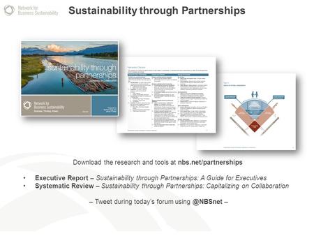 Sustainability through Partnerships Download the research and tools at nbs.net/partnerships Executive Report – Sustainability through Partnerships: A Guide.