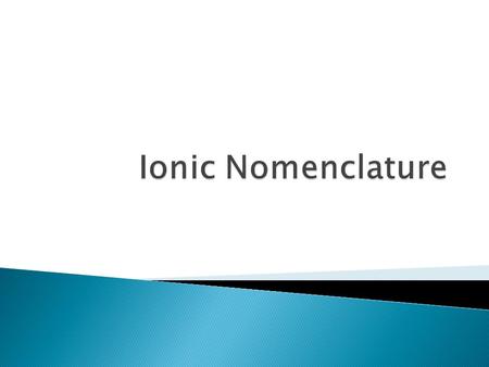 Ionic Nomenclature.