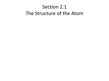 Section 2.1 The Structure of the Atom. The Structure of the Atom In this section… a.The components of an atom b.Atomic symbols c.Isotopes and atomic weight.