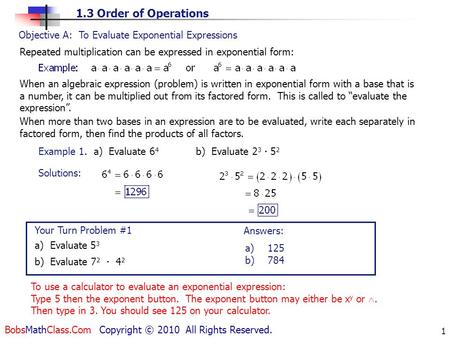 Objective A:  To Evaluate Exponential Expressions