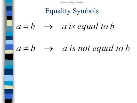 Symbols and Sets of Numbers Equality Symbols Symbols and Sets of Numbers Inequality Symbols.