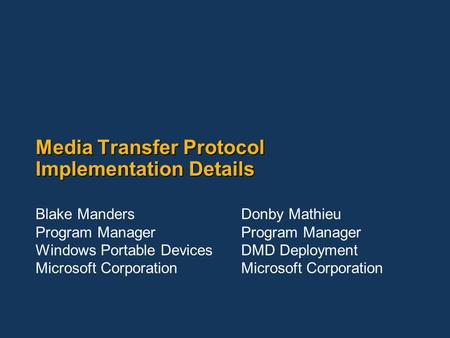 Media Transfer Protocol Implementation Details