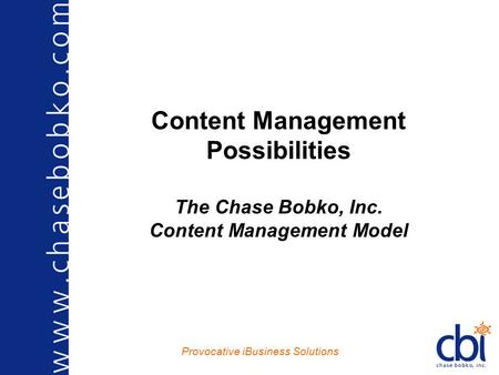 Provocative iBusiness Solutions Content Management Possibilities The Chase Bobko, Inc. Content Management Model.