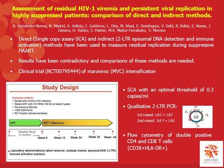 Assessment of residual HIV-1 viremia and persistent viral replication in highly suppressed patients: comparison of direct and indirect methods. B. Hernández-Novoa,