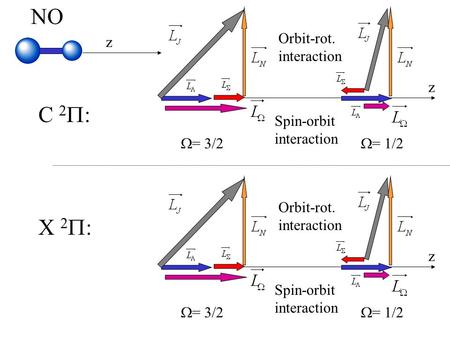 1 X 2  : NO C 2  : z z  = 3/2  = 1/2 Spin-orbit interaction Orbit-rot. interaction z  = 3/2  = 1/2 Spin-orbit interaction Orbit-rot. interaction.