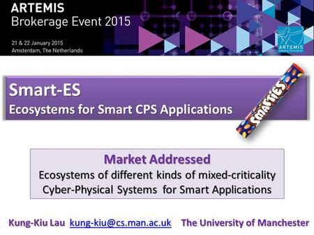 Smart-ES Ecosystems for Smart CPS Applications Market Addressed Ecosystems of different kinds of mixed-criticality Cyber-Physical Systems for Smart Applications.