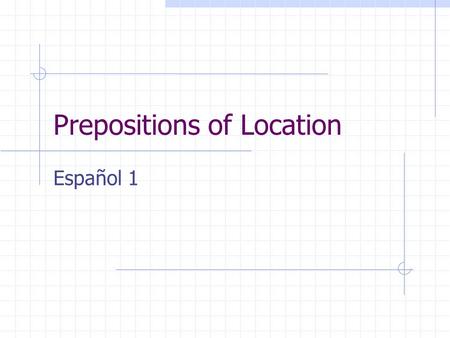 Prepositions of Location Español 1. Prepositions of Location A la derecha de = to the right of A la izquierda de = to the left of Al lado de = beside.