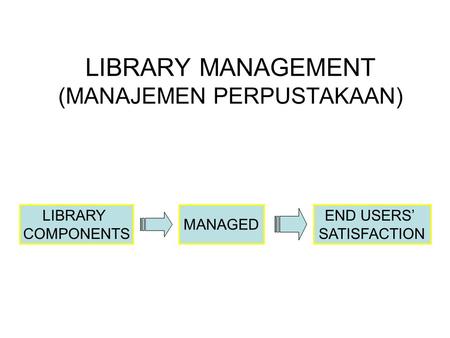 LIBRARY MANAGEMENT (MANAJEMEN PERPUSTAKAAN) LIBRARY COMPONENTS MANAGED END USERS’ SATISFACTION.