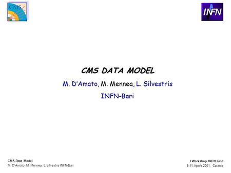 M. D'Amato, M. Mennea, L.Silvestris INFN-Bari CMS Data Model 9-11 Aprile 2001, Catania I Workshop INFN Grid CMS DATA MODEL M. D’Amato, M. Mennea, L. Silvestris.