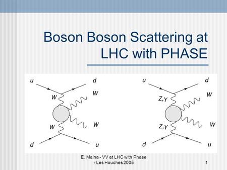 E. Maina - VV at LHC with Phase - Les Houches 20051 Boson Boson Scattering at LHC with PHASE.