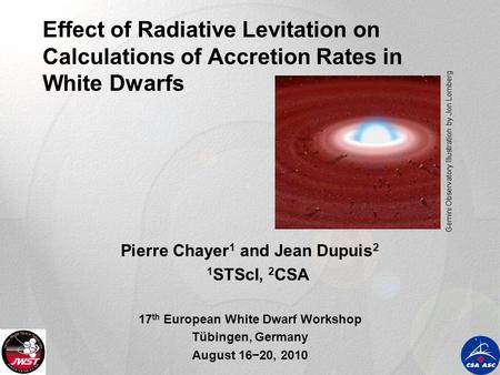 Effect of Radiative Levitation on Calculations of Accretion Rates in White Dwarfs Pierre Chayer 1 and Jean Dupuis 2 1 STScI, 2 CSA 17 th European White.