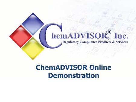 ChemADVISOR Online Demonstration.