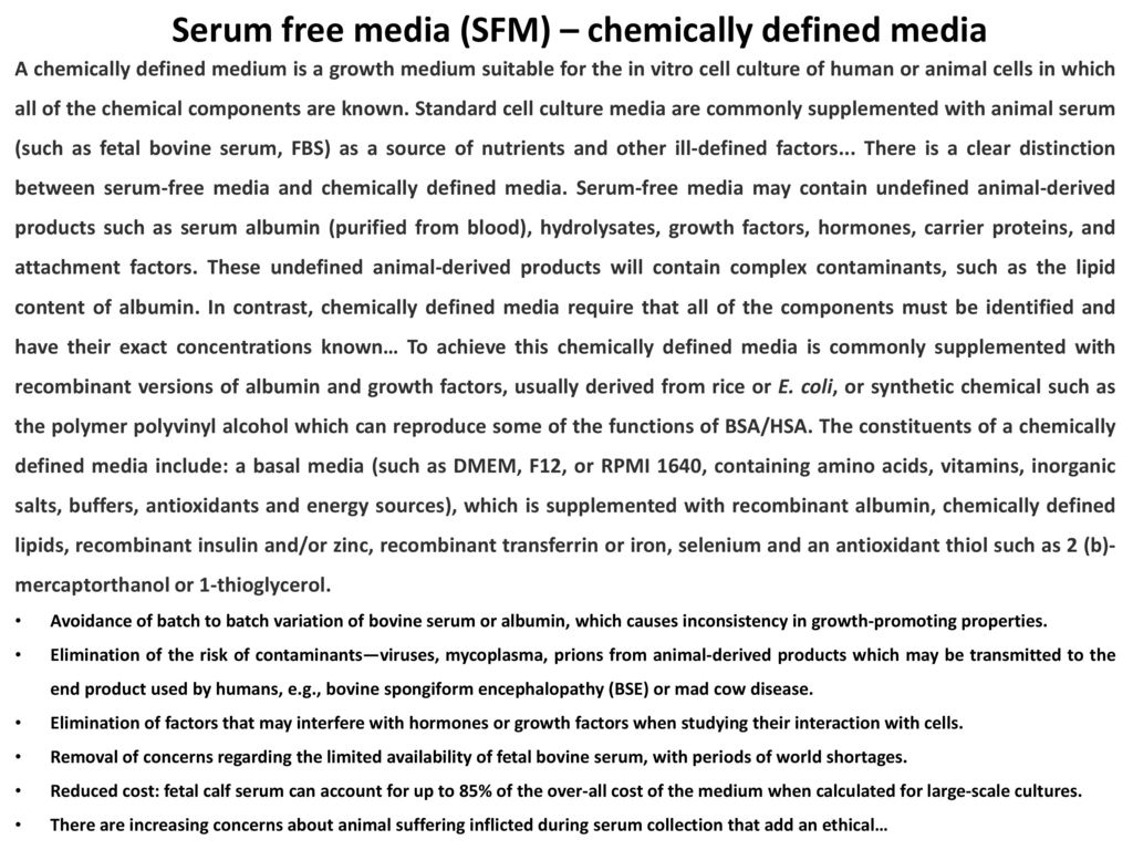 Serum free media (SFM) – chemically defined media - ppt video online  download