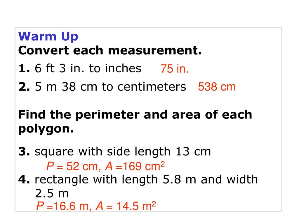 Warm Up Convert each measurement ft 3 in. to inches - ppt download